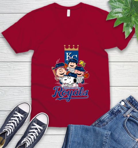 MLB Kansas City Royals Snoopy Charlie Brown Woodstock The Peanuts Movie Baseball T Shirt_000 V-Neck T-Shirt 7