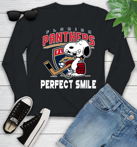 NHL Florida Panthers Snoopy Perfect Smile The Peanuts Movie Hockey T Shirt Youth Long Sleeve
