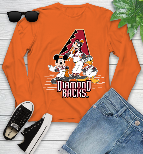 MLB Arizona Diamondbacks Mickey Mouse Donald Duck Goofy Baseball T Shirt Youth Long Sleeve 3