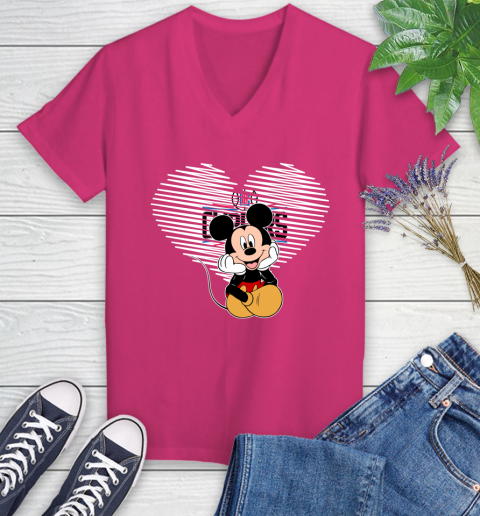 NBA LA Clippers The Heart Mickey Mouse Disney Basketball Women's V-Neck T-Shirt 9
