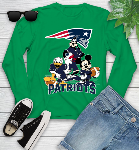 NFL New England Patriots Mickey Mouse Donald Duck Goofy Football Shirt Youth Long Sleeve 7