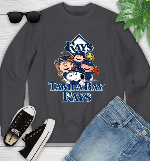 MLB Tampa Bay Rays Snoopy Charlie Brown Woodstock The Peanuts Movie Baseball T Shirt Youth Sweatshirt 5