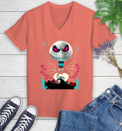 MLB Colorado Rockies Jack Skellington Sally The Nightmare Before Christmas Baseball Women's V-Neck T-Shirt 6