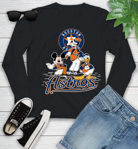 MLB Houston Astros Mickey Mouse Donald Duck Goofy Baseball T Shirt Youth Long Sleeve