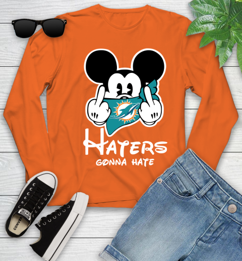 NFL Miami Dolphins Haters Gonna Hate Mickey Mouse Disney Football T Shirt Youth Long Sleeve 3
