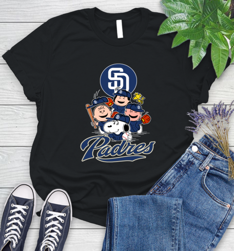 MLB San Diego Padres Snoopy Charlie Brown Woodstock The Peanuts Movie Baseball T Shirt_000 Women's T-Shirt