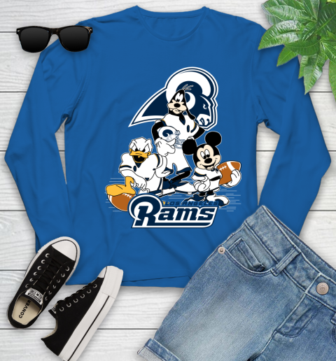 NFL Los Angeles Rams Mickey Mouse Donald Duck Goofy Football Shirt Youth Long Sleeve 10