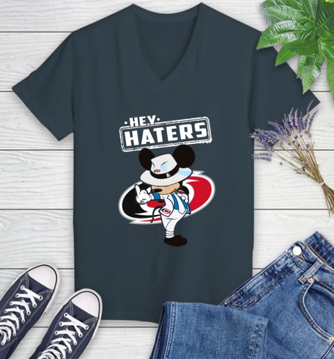 NHL Hey Haters Mickey Hockey Sports Carolina Hurricanes Women's V-Neck T-Shirt 8