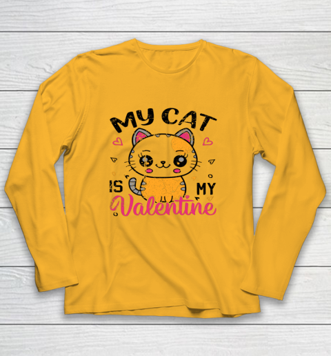 My Cat Is My Valentine Vintage Women Men Valentines Day Long Sleeve T-Shirt 2