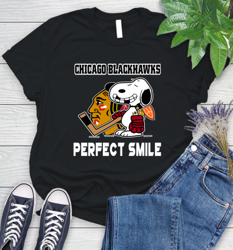 NHL Chicago Blackhawks Snoopy Perfect Smile The Peanuts Movie Hockey T Shirt Women's T-Shirt