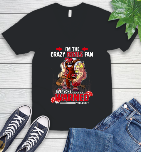 New Jersey Devils NHL Hockey Mario I'm The Crazy Fan Everyone Warned You About V-Neck T-Shirt