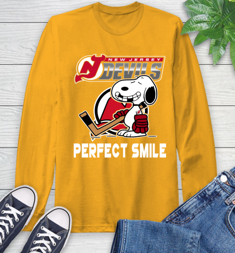 NHL New Jersey Devils Snoopy Perfect Smile The Peanuts Movie Hockey T Shirt Long Sleeve T-Shirt 2