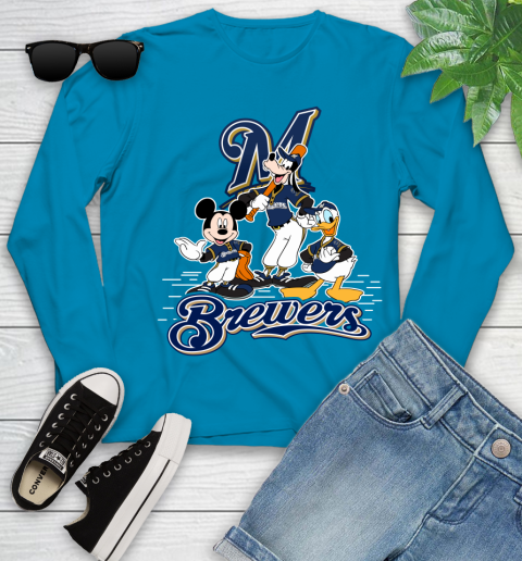 MLB Milwaukee Brewers Mickey Mouse Donald Duck Goofy Baseball T Shirt Youth Long Sleeve 8