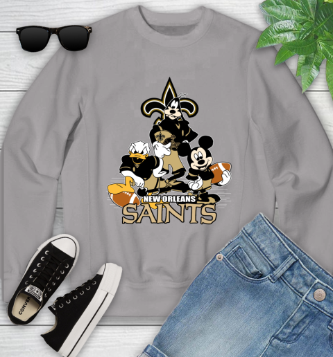 NFL New Orleans Saints Mickey Mouse Donald Duck Goofy Football Shirt Youth Sweatshirt 3