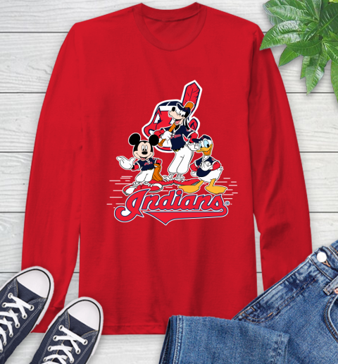 MLB Cleveland Indians Mickey Mouse Donald Duck Goofy Baseball T Shirt Long Sleeve T-Shirt 11