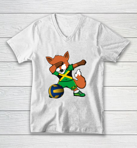 Dabbing Fox Jamaica Volleyball Fans Jersey Jamaican V-Neck T-Shirt 2