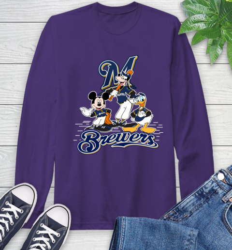 MLB Milwaukee Brewers Mickey Mouse Donald Duck Goofy Baseball T Shirt Long Sleeve T-Shirt 5