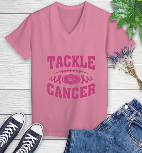 San Francisco 49ers Tackle Breast Cancer Women's V-Neck T-Shirt 13
