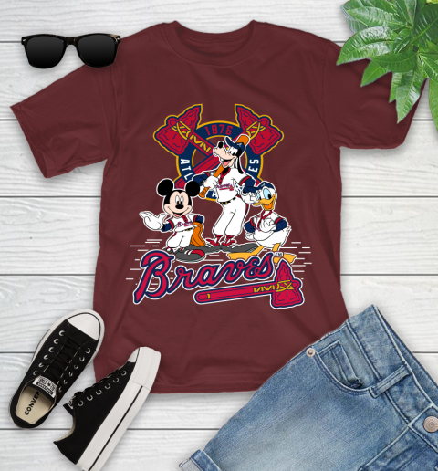 MLB Atlanta Braves Mickey Mouse Donald Duck Goofy Baseball T Shirt Youth T-Shirt 29