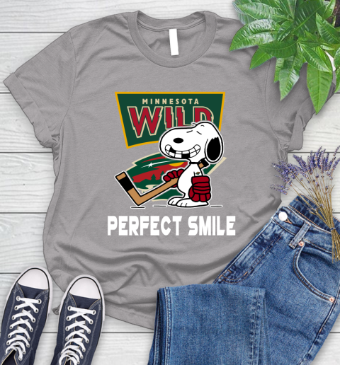 NHL Minnesota Wild Snoopy Perfect Smile The Peanuts Movie Hockey T Shirt Women's T-Shirt 5
