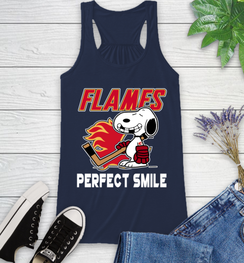 NHL Calgary Flames Snoopy Perfect Smile The Peanuts Movie Hockey T Shirt Racerback Tank 9