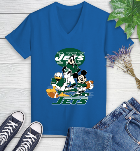NFL New York Jets Mickey Mouse Donald Duck Goofy Football Shirt Women's V-Neck T-Shirt 10