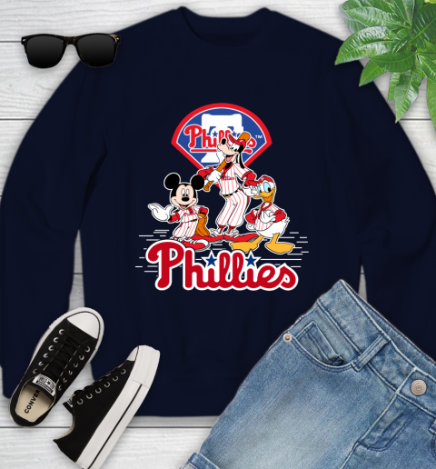 MLB Philadelphia Phillies Mickey Mouse Donald Duck Goofy Baseball T Shirt Youth Sweatshirt 2
