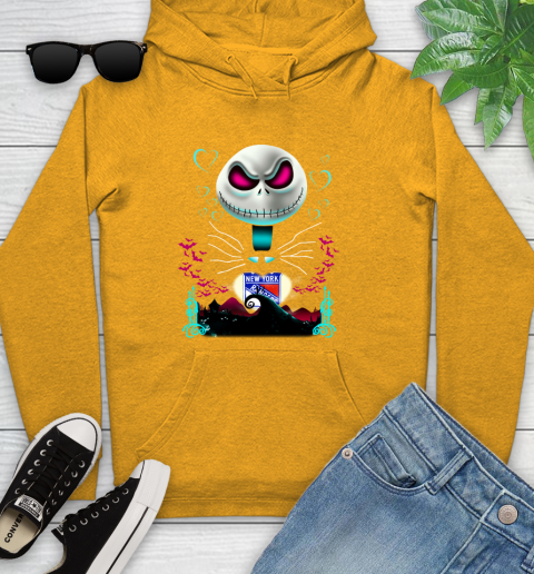 NHL New York Rangers Jack Skellington Sally The Nightmare Before Christmas Hockey Youth Hoodie 2