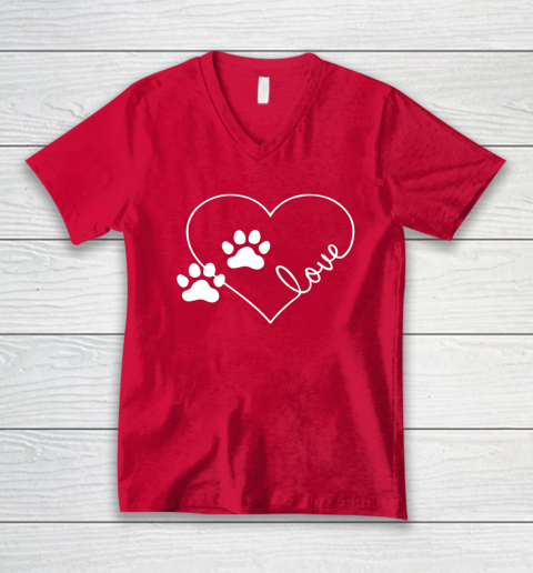 Cute Love Hearts Valentine Day Paw Print Dog Owner Dog Lover V-Neck T-Shirt 5