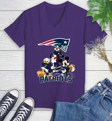 NFL New England Patriots Mickey Mouse Donald Duck Goofy Football Shirt Women's V-Neck T-Shirt 3
