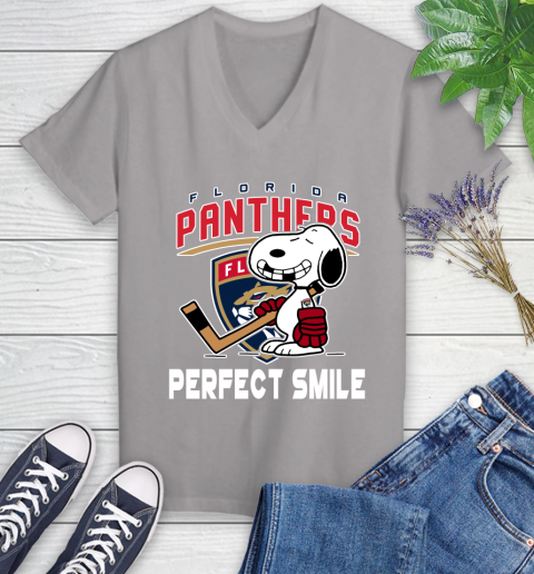 NHL Florida Panthers Snoopy Perfect Smile The Peanuts Movie Hockey T Shirt Women's V-Neck T-Shirt 4