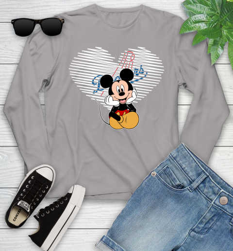 MLB Los Angeles Dodgers The Heart Mickey Mouse Disney Baseball T Shirt_000 Youth Long Sleeve 5