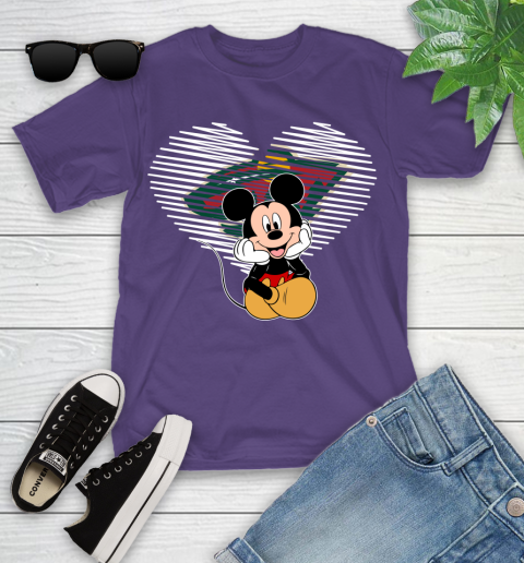 NHL Minnesota Wild The Heart Mickey Mouse Disney Hockey Youth T-Shirt 3