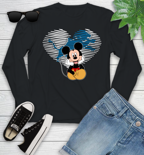 NFL Detroit Lions The Heart Mickey Mouse Disney Football T Shirt_000 Youth Long Sleeve