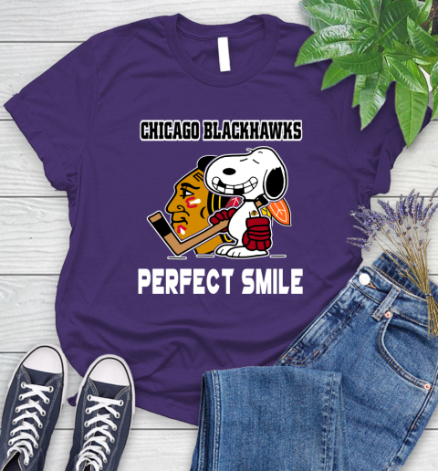 NHL Chicago Blackhawks Snoopy Perfect Smile The Peanuts Movie Hockey T Shirt Women's T-Shirt 4