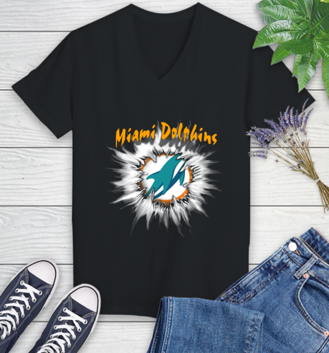 Miami Dolphins NFL Football Adoring Fan Rip Sports Women's V-Neck T-Shirt