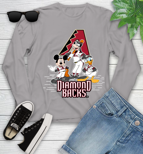 MLB Arizona Diamondbacks Mickey Mouse Donald Duck Goofy Baseball T Shirt Youth Long Sleeve 5