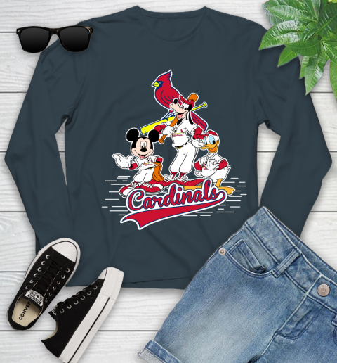MLB St.Louis Cardinals Mickey Mouse Donald Duck Goofy Baseball T Shirt Youth Long Sleeve 9