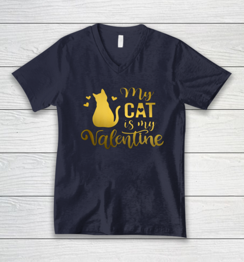 My Cat Is My Valentine Kitten Lover Heart Valentines Day V-Neck T-Shirt 2