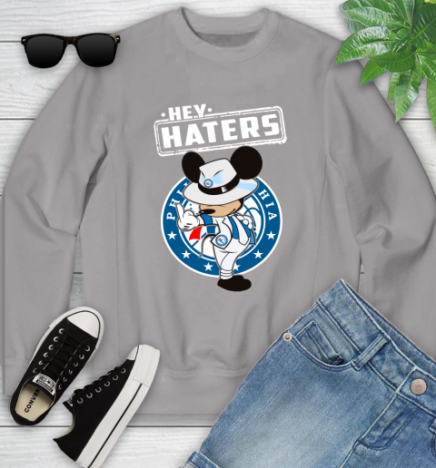 NBA Hey Haters Mickey Basketball Sports Philadelphia 76ers Youth Sweatshirt 3