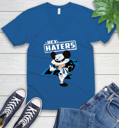 NFL Hey Haters Mickey Football Sports Carolina Panthers V-Neck T-Shirt 5