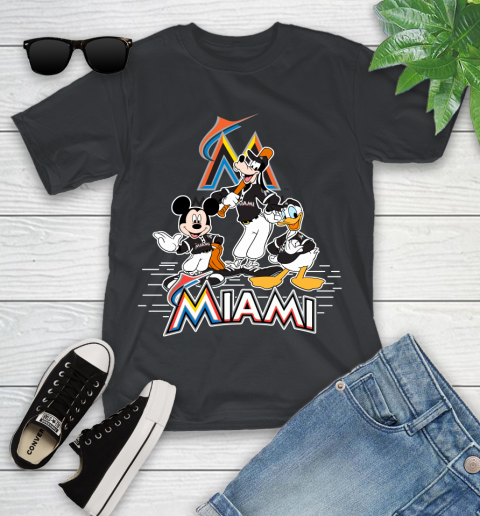 MLB Miami Marlins Mickey Mouse Donald Duck Goofy Baseball T Shirt Youth T-Shirt