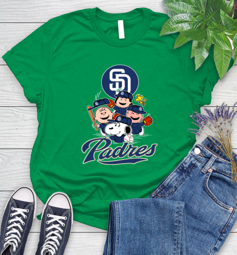 MLB San Diego Padres Snoopy Charlie Brown Woodstock The Peanuts Movie Baseball T Shirt_000 Women's T-Shirt 9