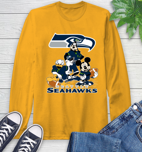 NFL Seattle Seahawks Mickey Mouse Donald Duck Goofy Football Shirt Long Sleeve T-Shirt 2