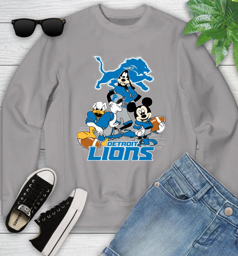 NFL Detroit Lions Mickey Mouse Donald Duck Goofy Football Shirt Youth Sweatshirt 3