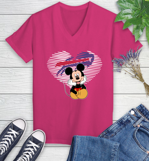 NFL Buffalo Bills The Heart Mickey Mouse Disney Football T Shirt_000 Women's V-Neck T-Shirt 9