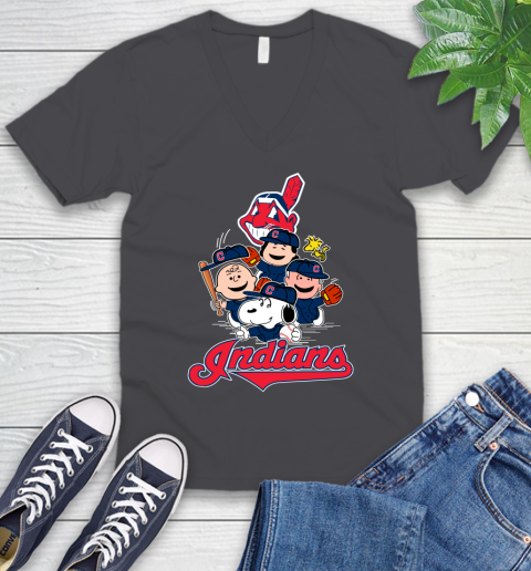 MLB Cleveland Indians Snoopy Charlie Brown Woodstock The Peanuts Movie Baseball T Shirt_000 V-Neck T-Shirt 4