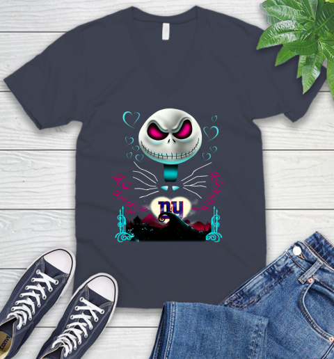 NFL New York Giants Jack Skellington Sally The Nightmare Before Christmas Football V-Neck T-Shirt 8