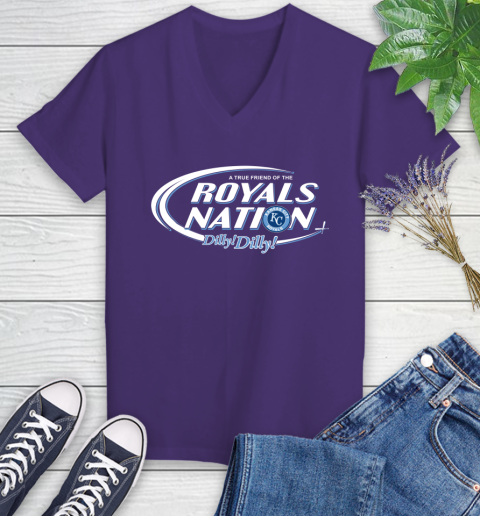 MLB A True Friend Of The Kansas City Royals Dilly Dilly Baseball Sports Women's V-Neck T-Shirt 3