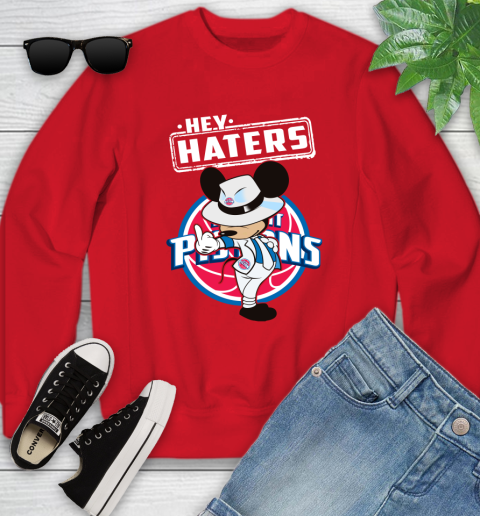 NBA Hey Haters Mickey Basketball Sports Detroit Pistons Youth Sweatshirt 8